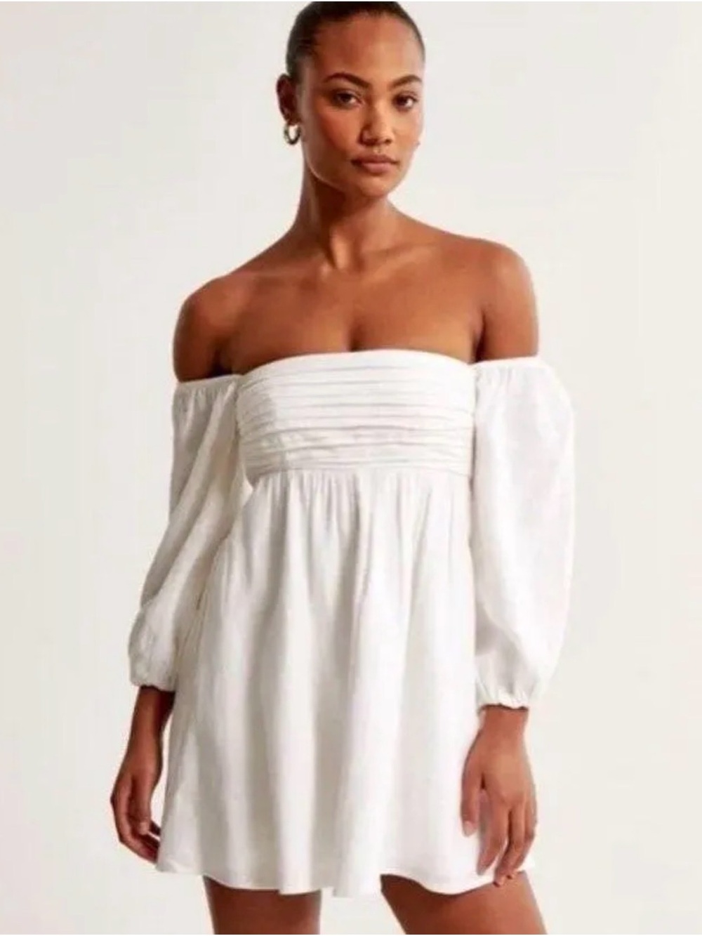 Abercrombie & Fitch Off the Shoulder White Linen-Blend Emerson Mini Dress